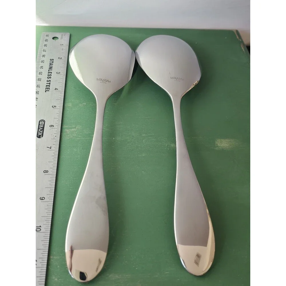 (2)Mikasa Stainless Steel Serving Or Salad Spoons 11 Inches Long